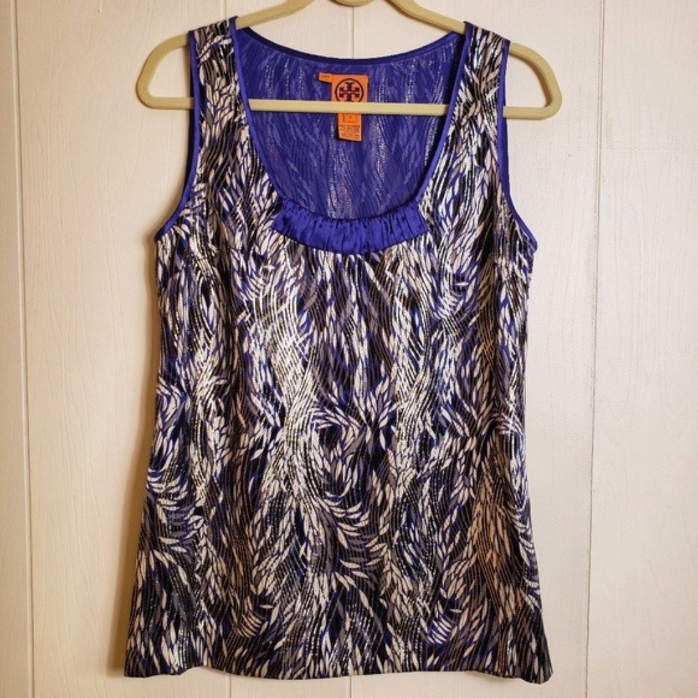 Tory Burch Silk Blend Sleeveless Metallic Top